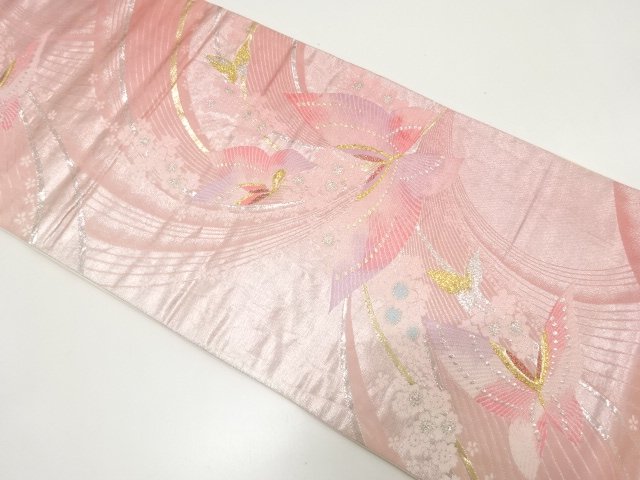 JAPANESE FUKURO OBI / WOVEN BUTTERFLY & SAKURA